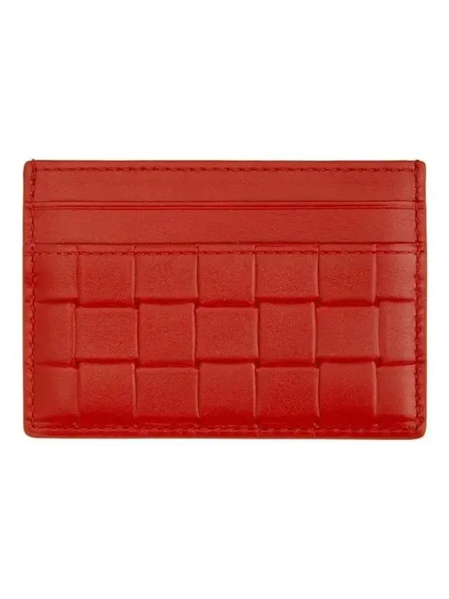 Bottega Veneta Grid Embossed Smooth Leather Card Holder Red
