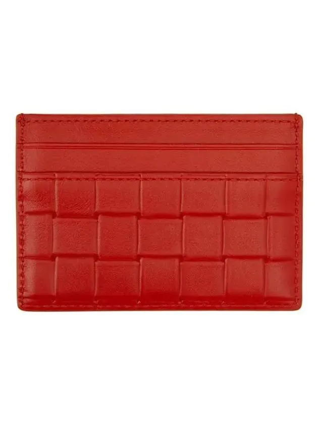 Bottega Veneta Grid Embossed Smooth Leather Card Holder Red
