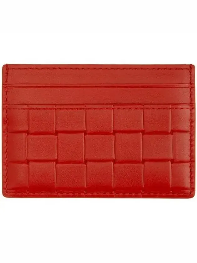 Bottega Veneta Grid Embossed Smooth Leather Card Holder Red