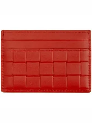 Bottega Veneta Grid Embossed Smooth Leather Card Holder Red