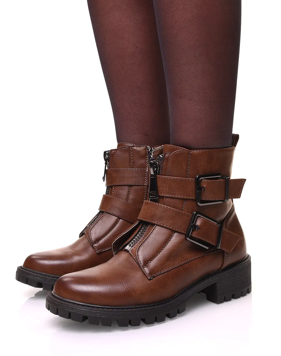 Bottines montantes marrons à fermetures éclaires