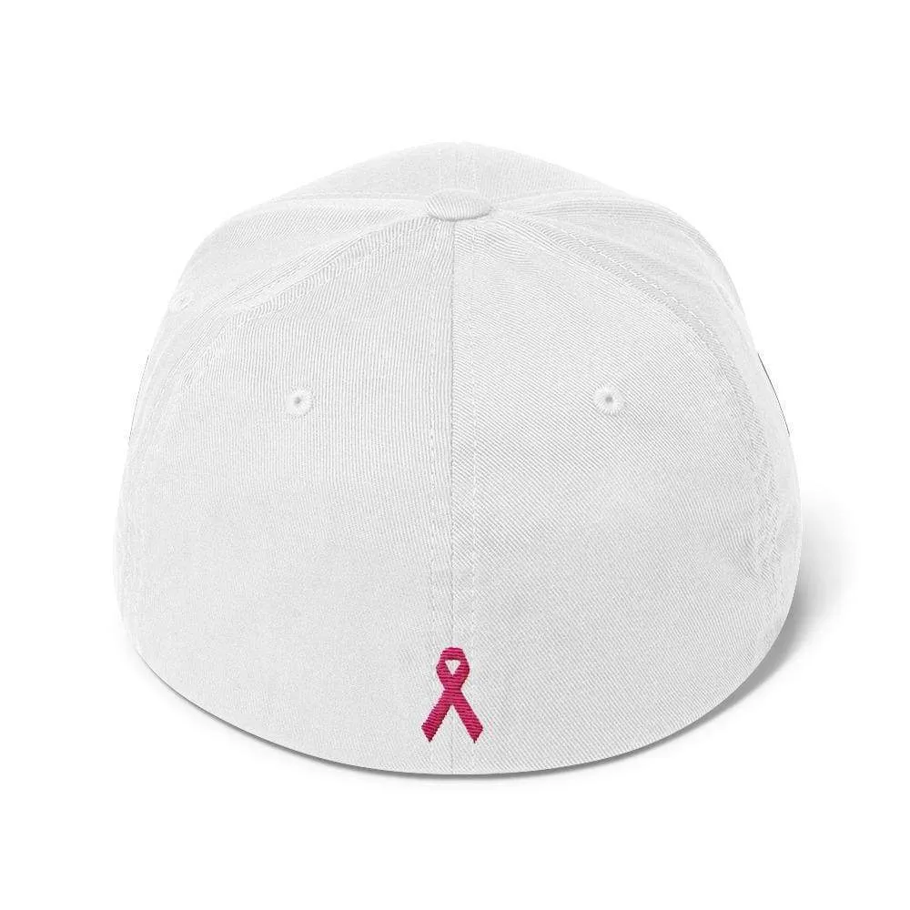 Breast Cancer Awareness Fitted Flexfit Baseball Hat with Warrior and Pink Ribbon on the Back