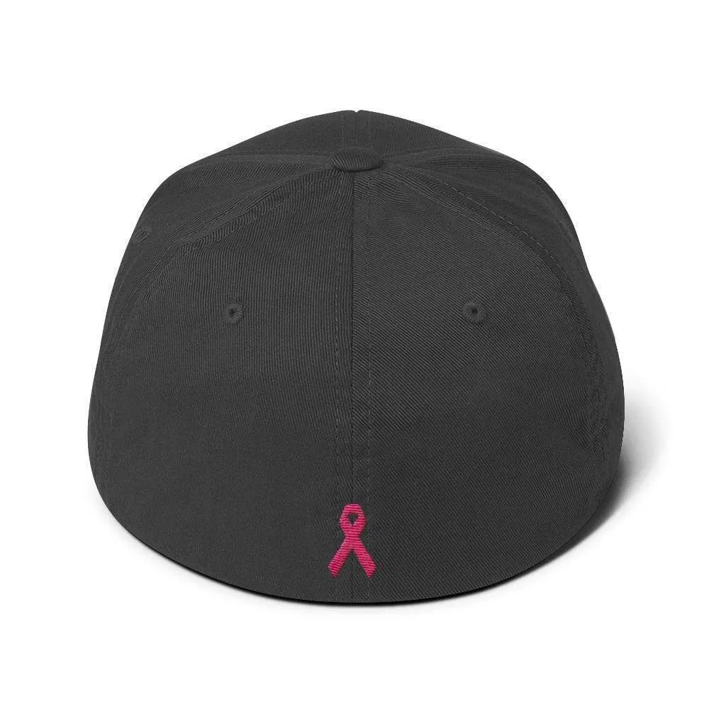 Breast Cancer Awareness Fitted Flexfit Baseball Hat with Warrior and Pink Ribbon on the Back
