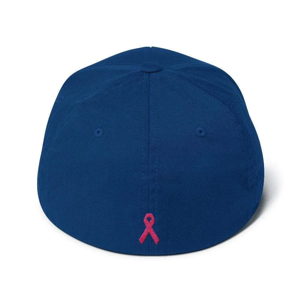 Breast Cancer Awareness Fitted Flexfit Baseball Hat with Warrior and Pink Ribbon on the Back