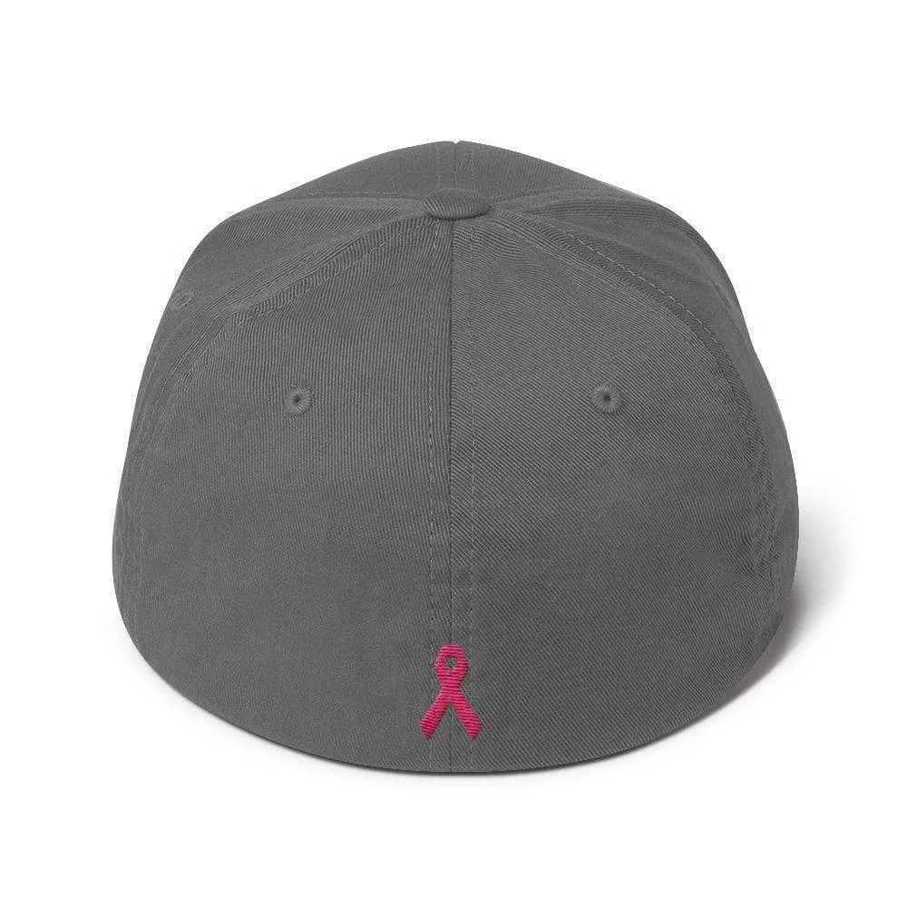 Breast Cancer Awareness Fitted Flexfit Baseball Hat with Warrior and Pink Ribbon on the Back