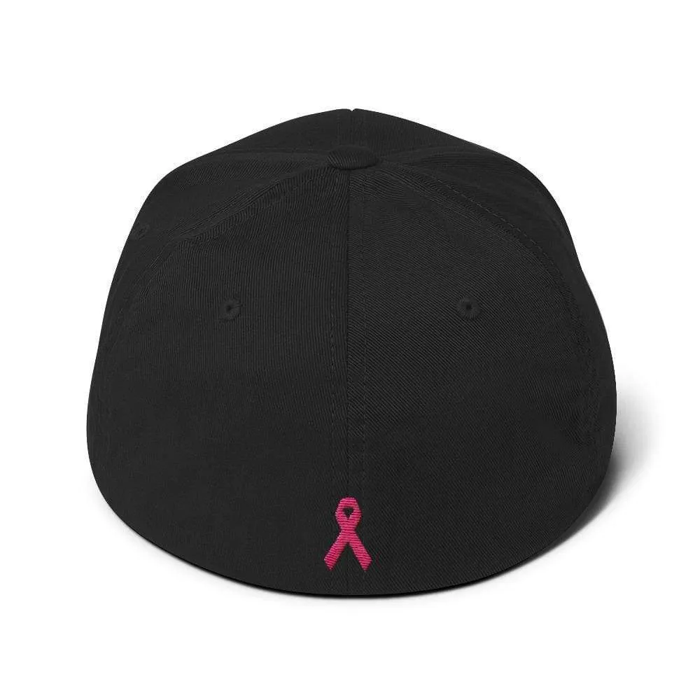 Breast Cancer Awareness Fitted Flexfit Baseball Hat with Warrior and Pink Ribbon on the Back