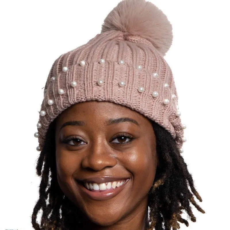 Briana pearl pom pom beanie  (3 Colors)