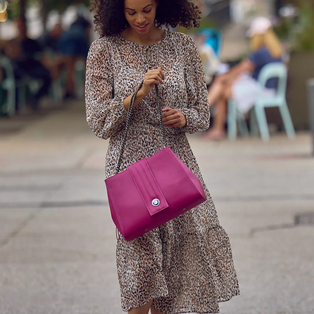 briffani lean interchangeable quilted closure tote - fuchsia