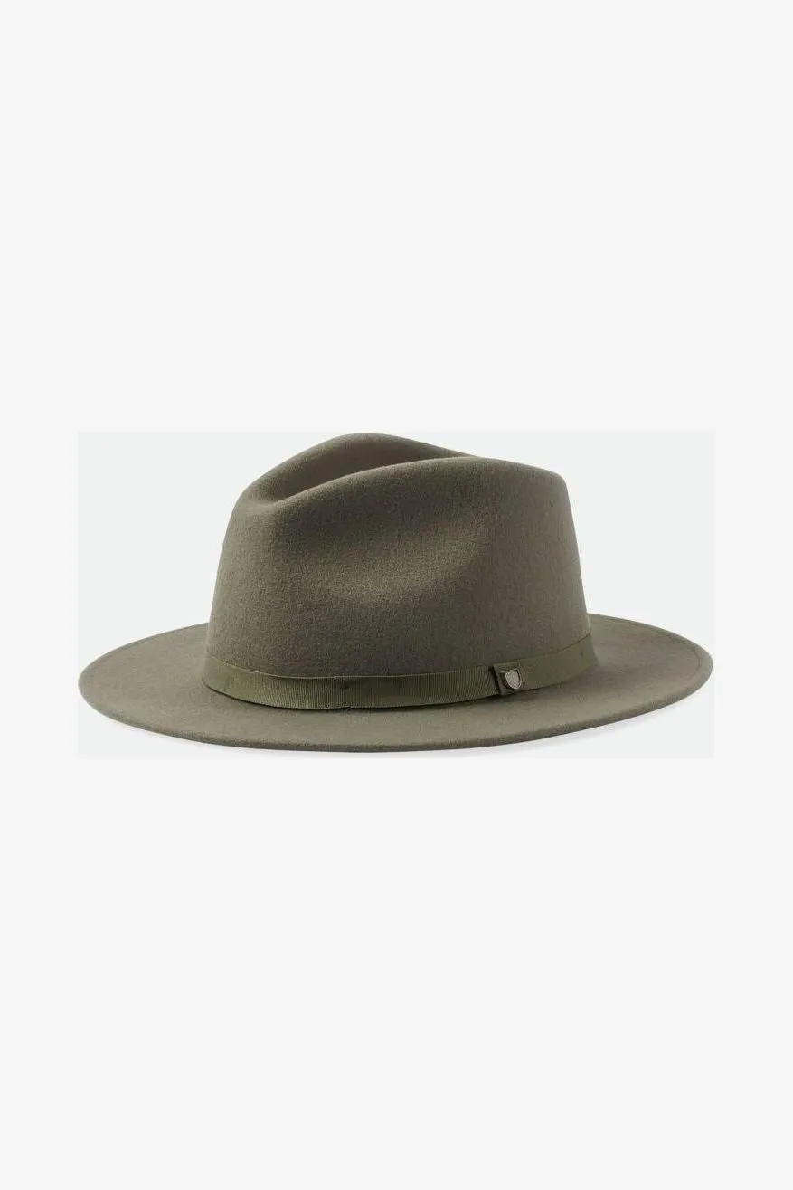BRIXTON MESSER PACKABLE FEDORA - OLIVE SURPLUS