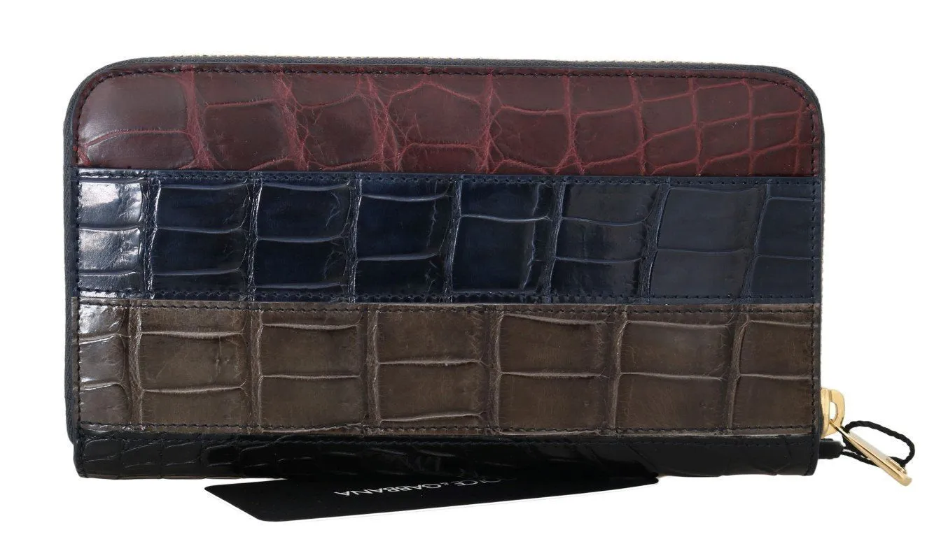 Brown Alligator Crocodile Leather Continental Wallet