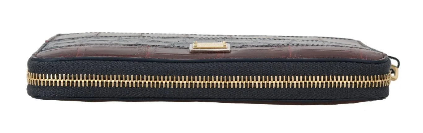 Brown Alligator Crocodile Leather Continental Wallet