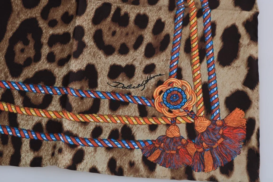 Brown Leopard Silk Scarf