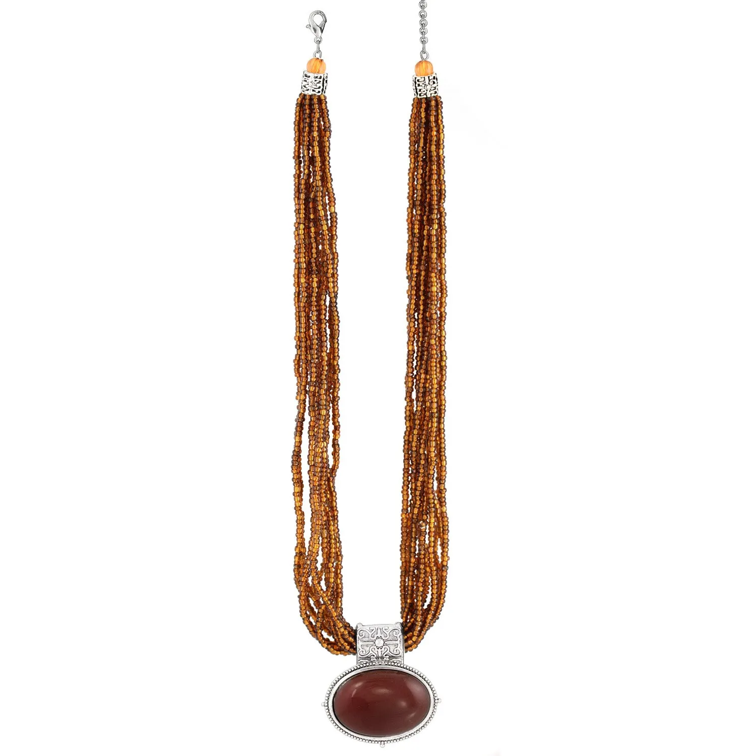 BROWN OVAL 1.5"INCHES PENDANT LAYERED  NECKLACES #QN07387 ANT SIL BRW (IA16/TOP)