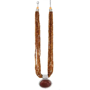 BROWN OVAL 1.5"INCHES PENDANT LAYERED  NECKLACES #QN07387 ANT SIL BRW (IA16/TOP)