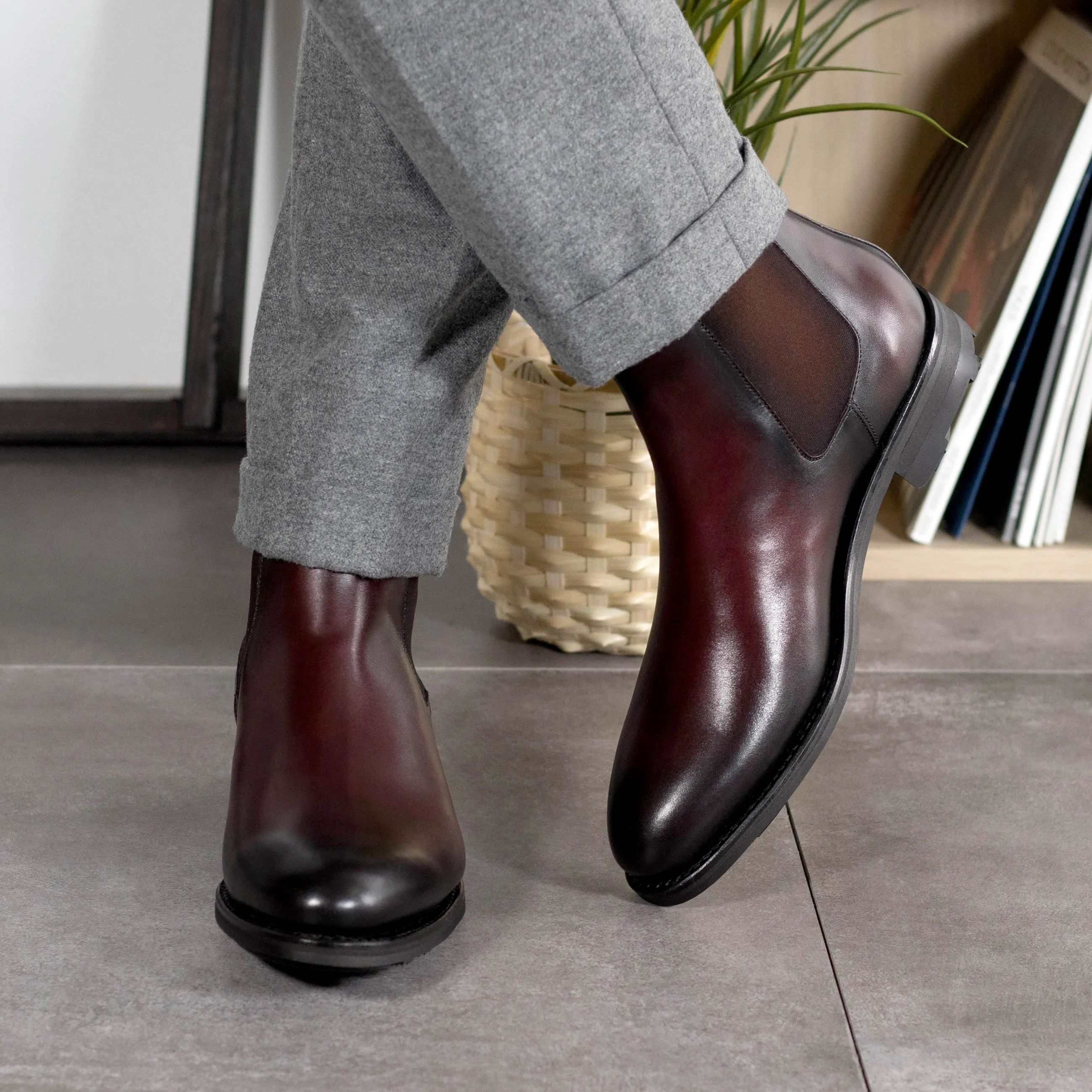 Burgundy Calf Leather Chelsea Boots