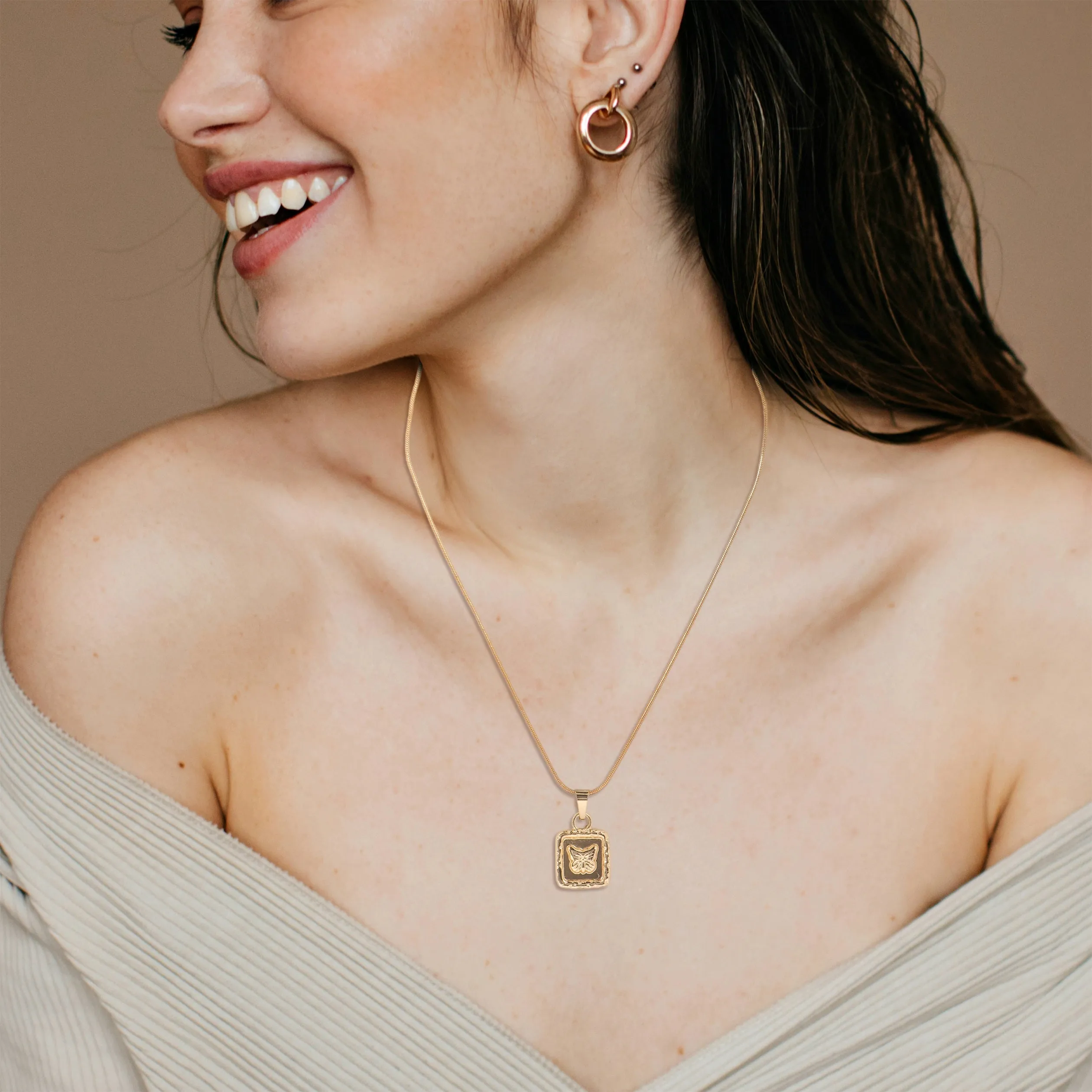 Butterfly Biscuit Chain Necklace Gold Plated, Waterproof and Anti-Tarnish