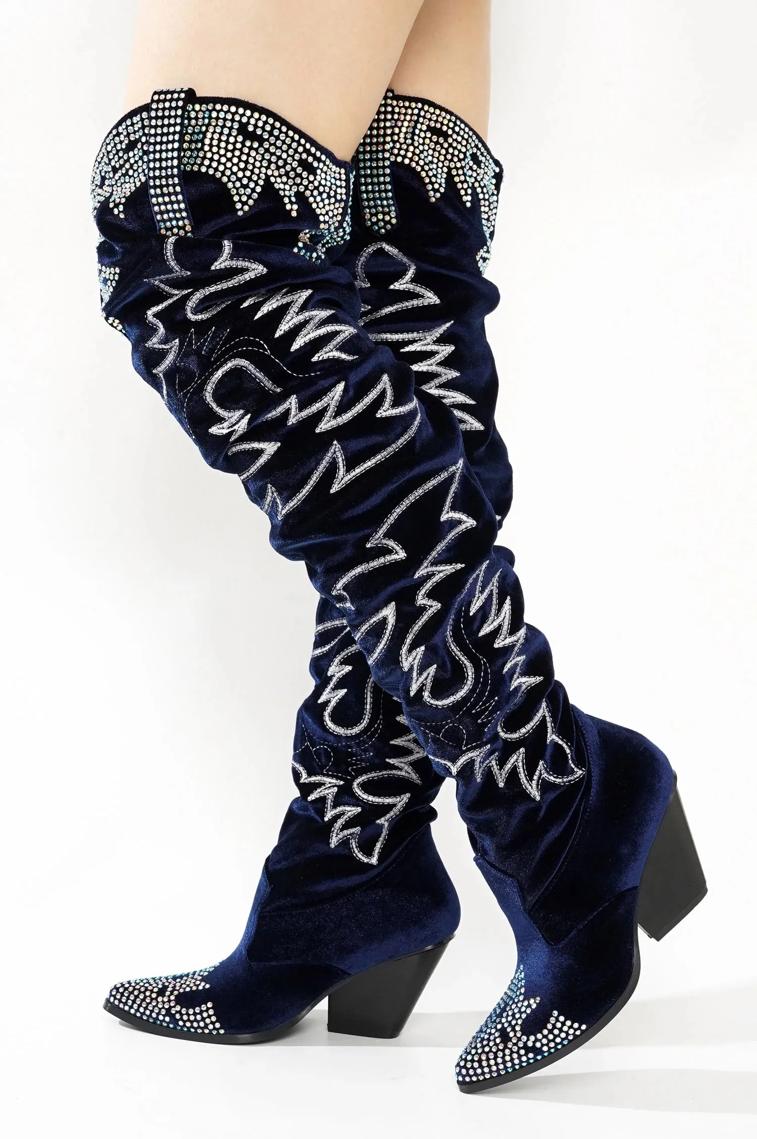 Cape Robbin Lish Luxe Suede Sparkle Cowgirl Boots