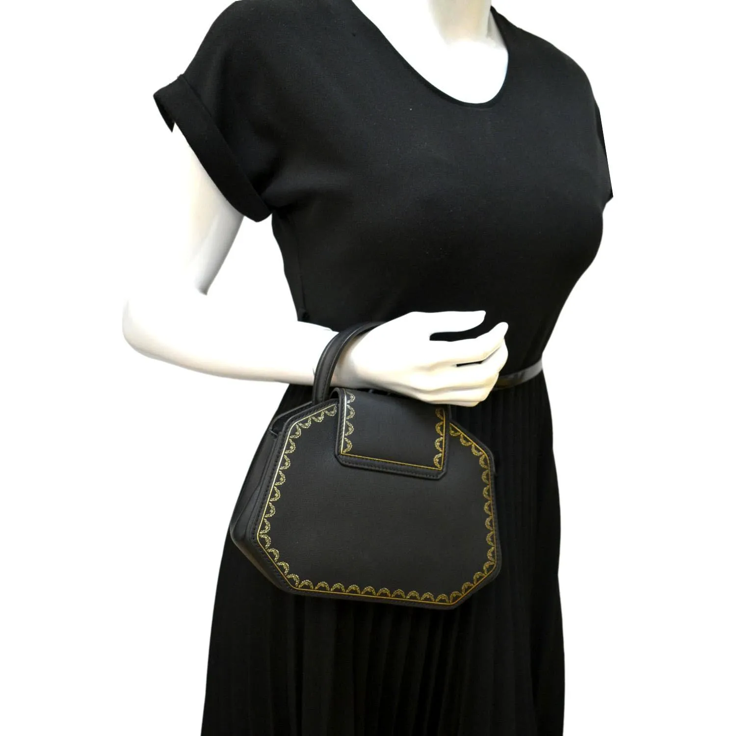 CARTIER Guirlande Mini Calfskin Leather Top Handle Satchel Bag Black