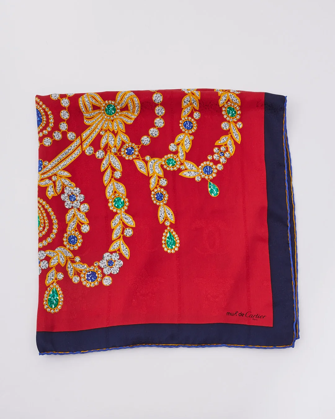 Cartier Vintage Multi "Muste de Cartier" Red Silk Scarf