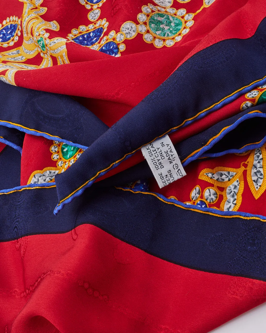 Cartier Vintage Multi "Muste de Cartier" Red Silk Scarf