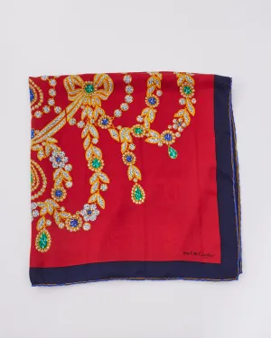 Cartier Vintage Multi "Muste de Cartier" Red Silk Scarf
