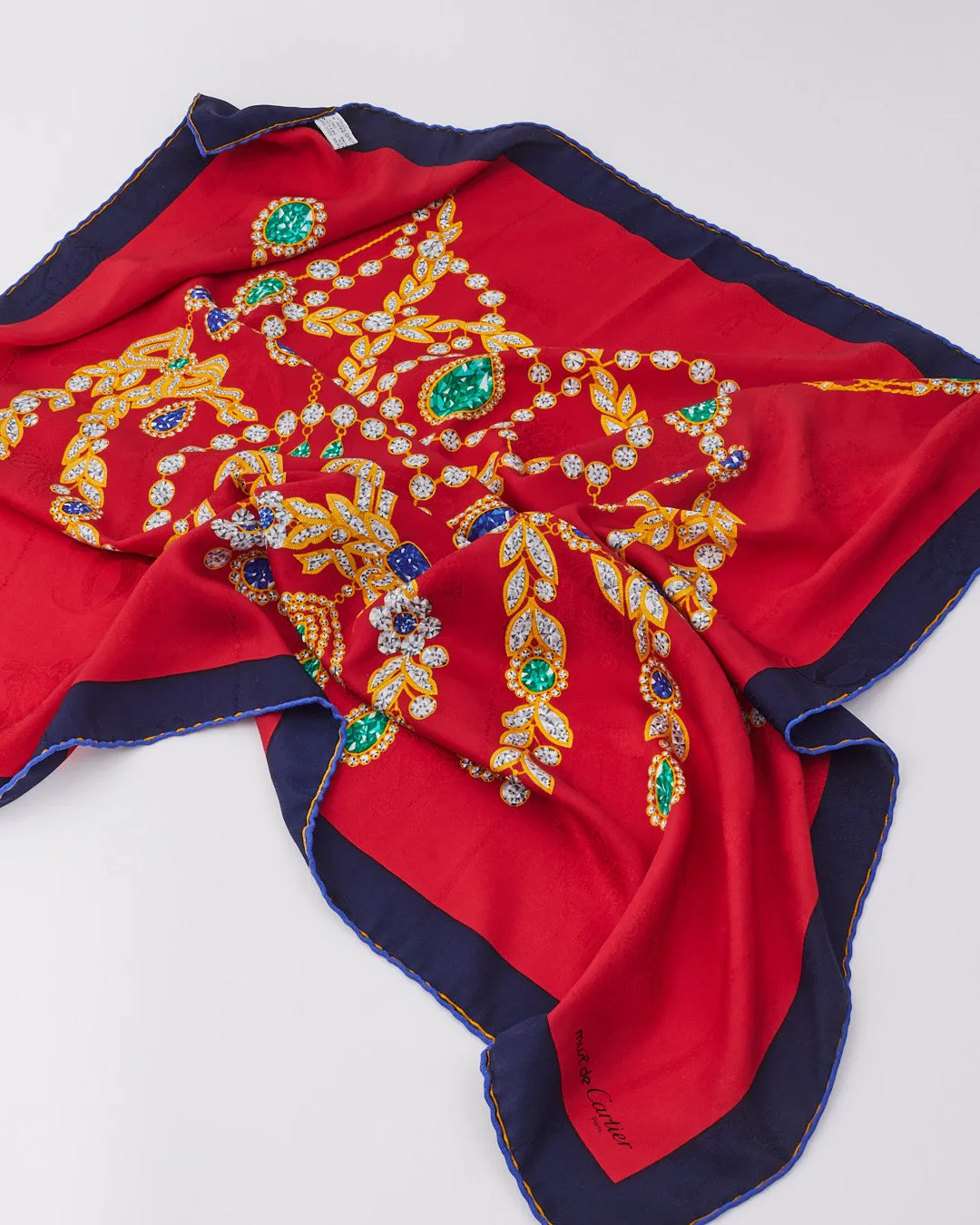 Cartier Vintage Multi "Muste de Cartier" Red Silk Scarf