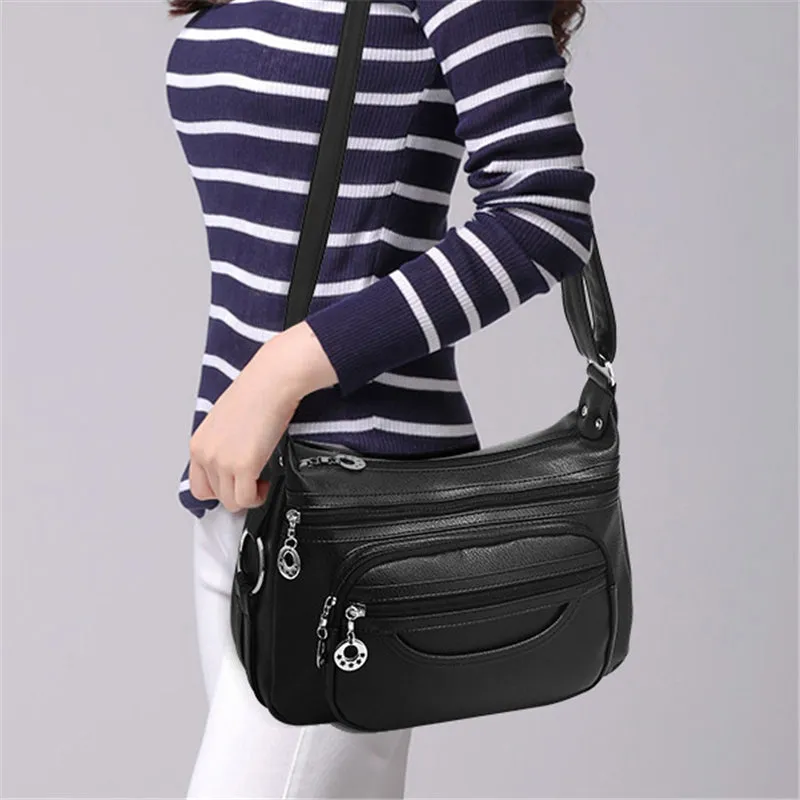 Casual Plain Handle Bag  Roomy Multiple Pockets Bag Ladies Crossbody Purse