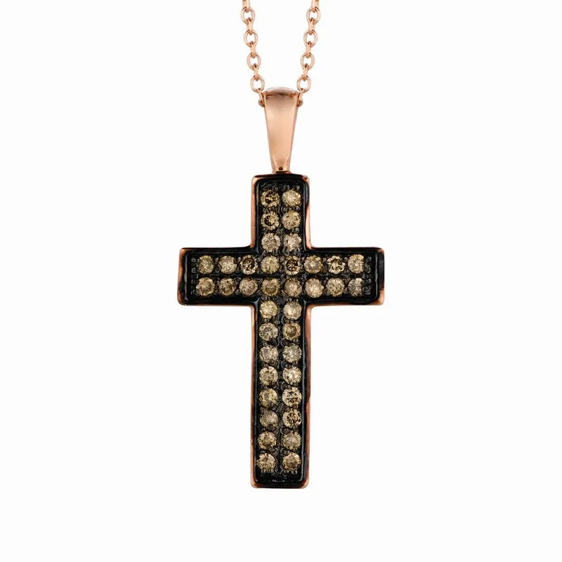 CHAMPAGNE DIAMOND CROSS NECKLACE 14K GOLD (0.34 CTW)