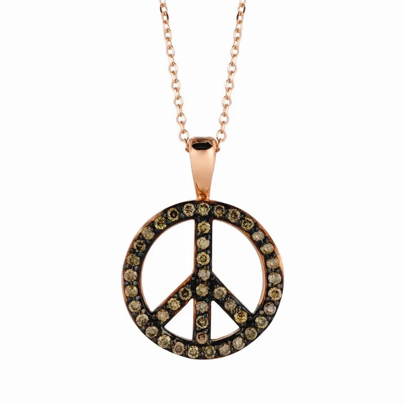 CHAMPAGNE DIAMOND PEACE SIGN NECKLACE 14K GOLD (0.34 CTW)