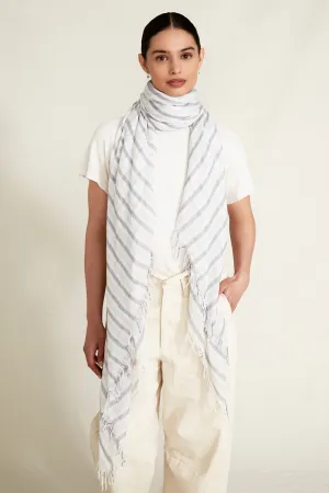 Chan Luu Check Cashmere & Silk Scarf- blue granite