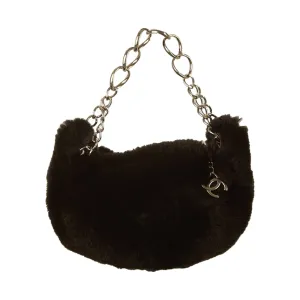 Chanel Black Fur Logo Shoulder Bag