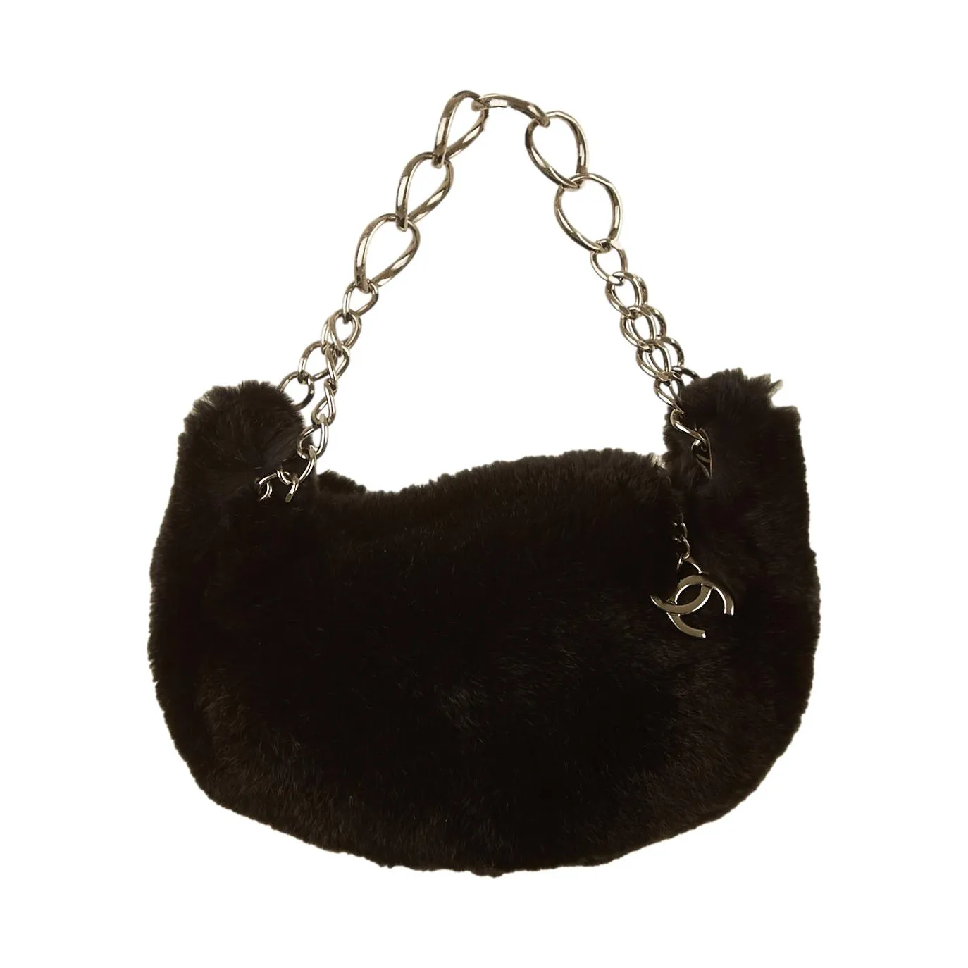 Chanel Black Fur Logo Shoulder Bag