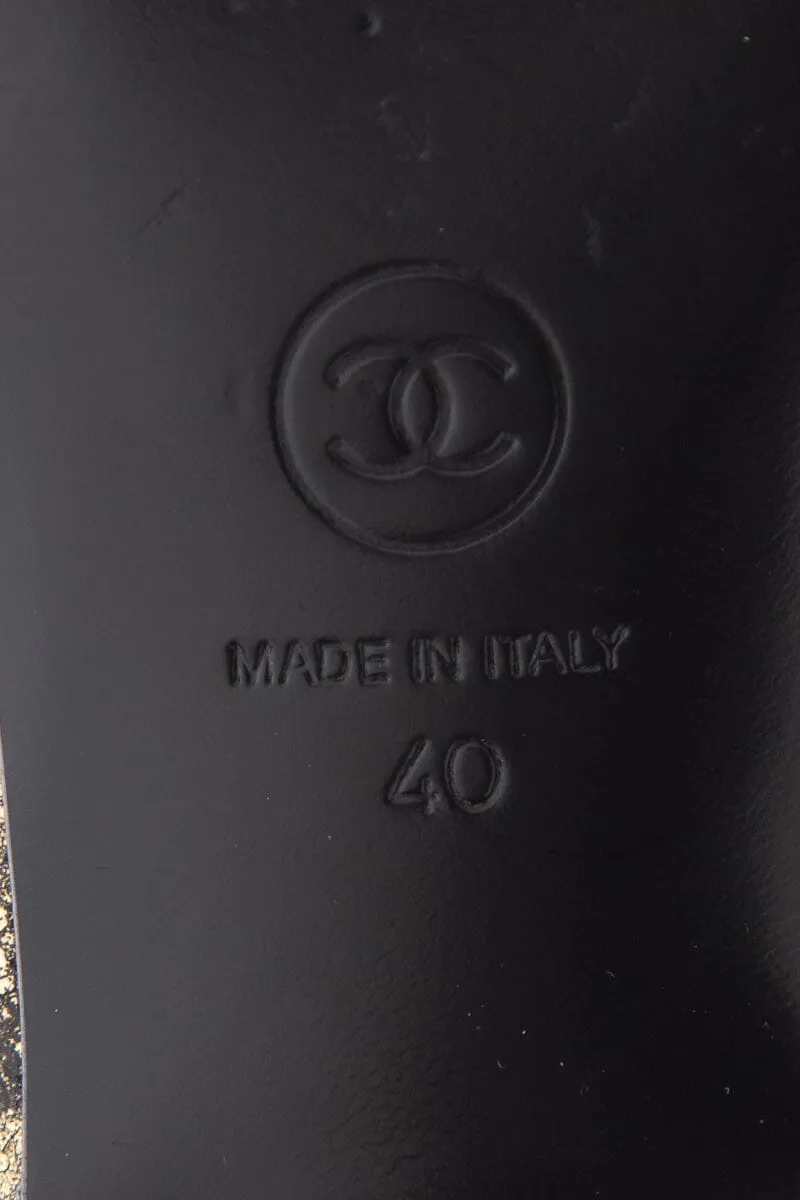 Chanel Gold & Black Leather Knee High Boots SZ 40