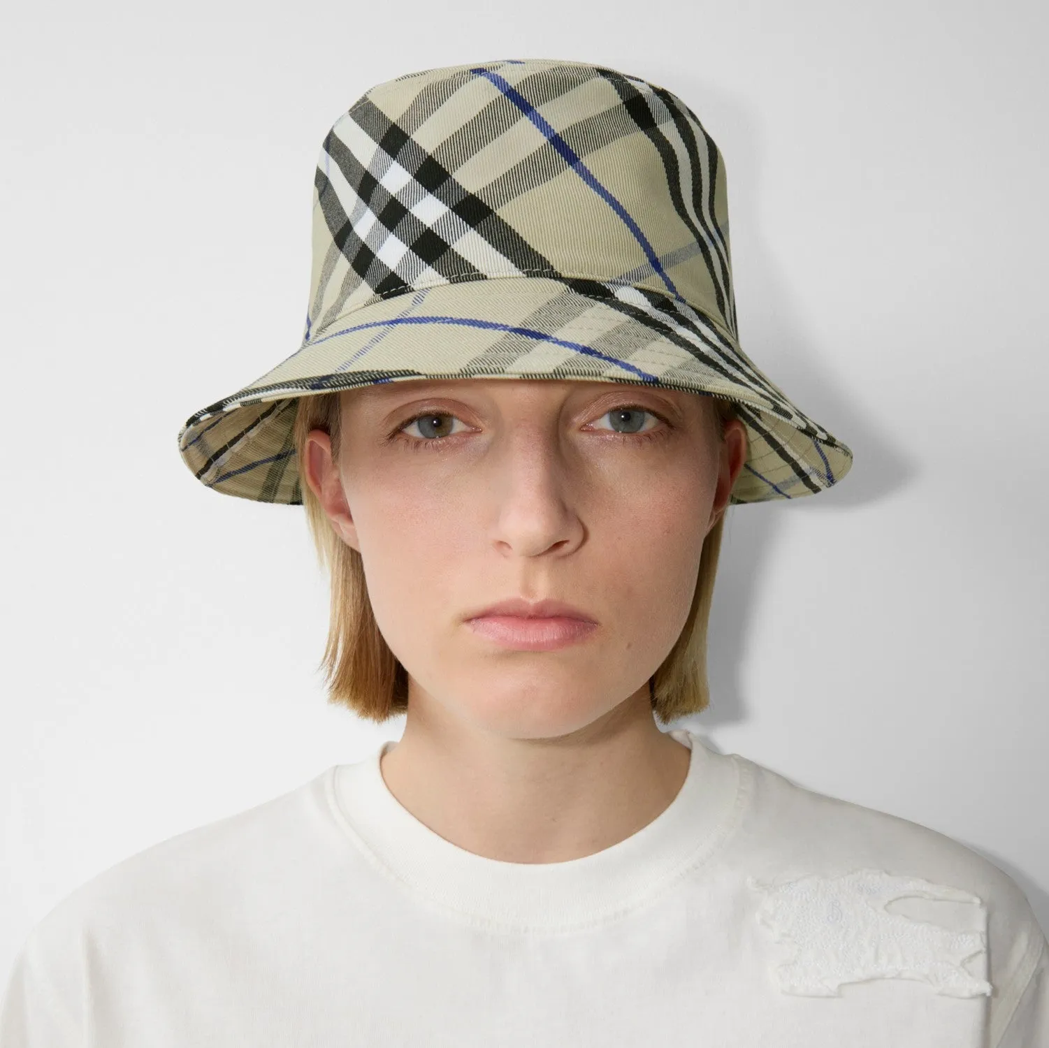 Check Cotton Blend Bucket Hat