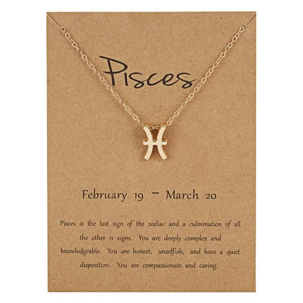 Children's Necklaces:  Steel with Gold IP Birthday Gift Zodiac Necklaces - Pisces