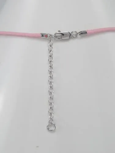 Children's Necklaces:  Sterling Silver, Enameled Teddy Bear on Pink Polyester Necklaces