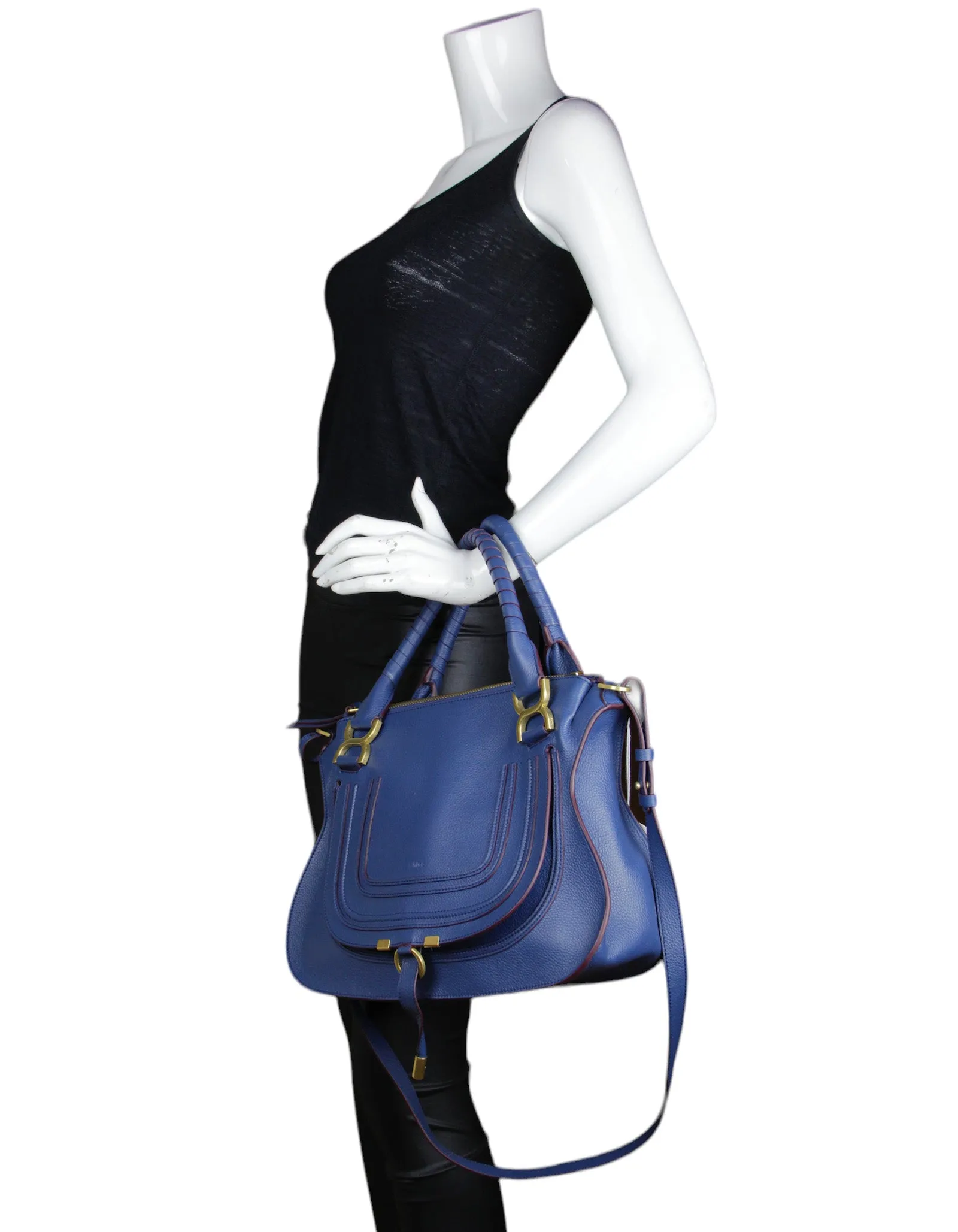 Chloe Deep Denim Blue Leather Medium Marcie Satchel Bag