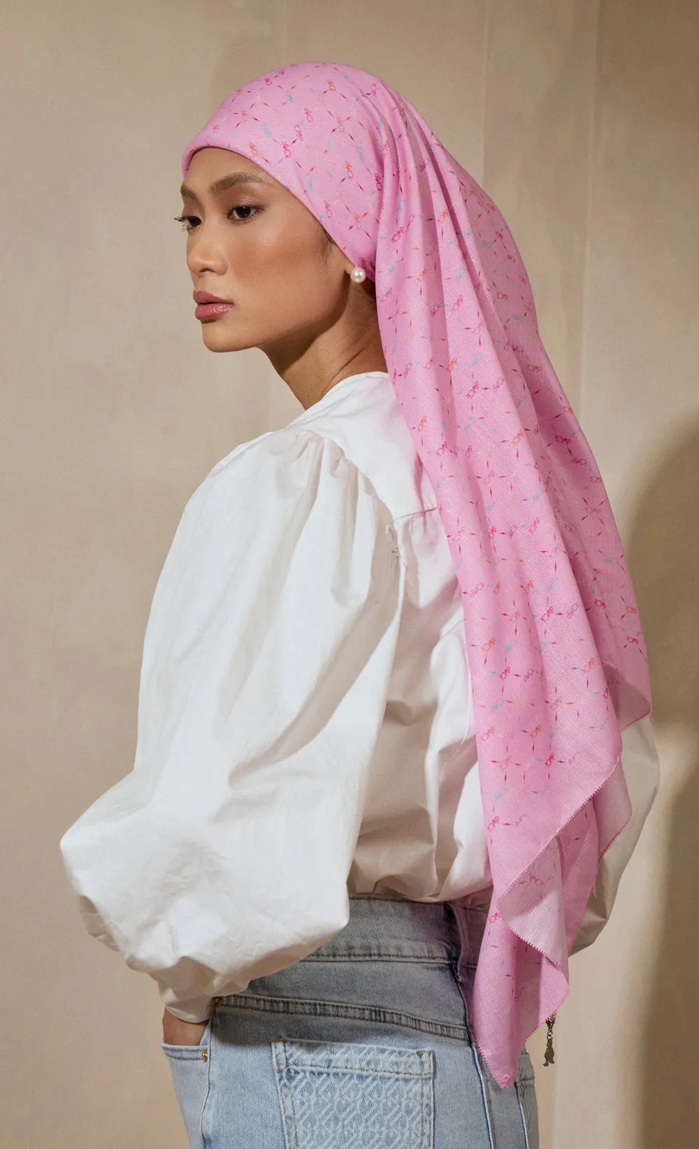 Classic Monogram dUCk Voile Square Scarf in Sherbet