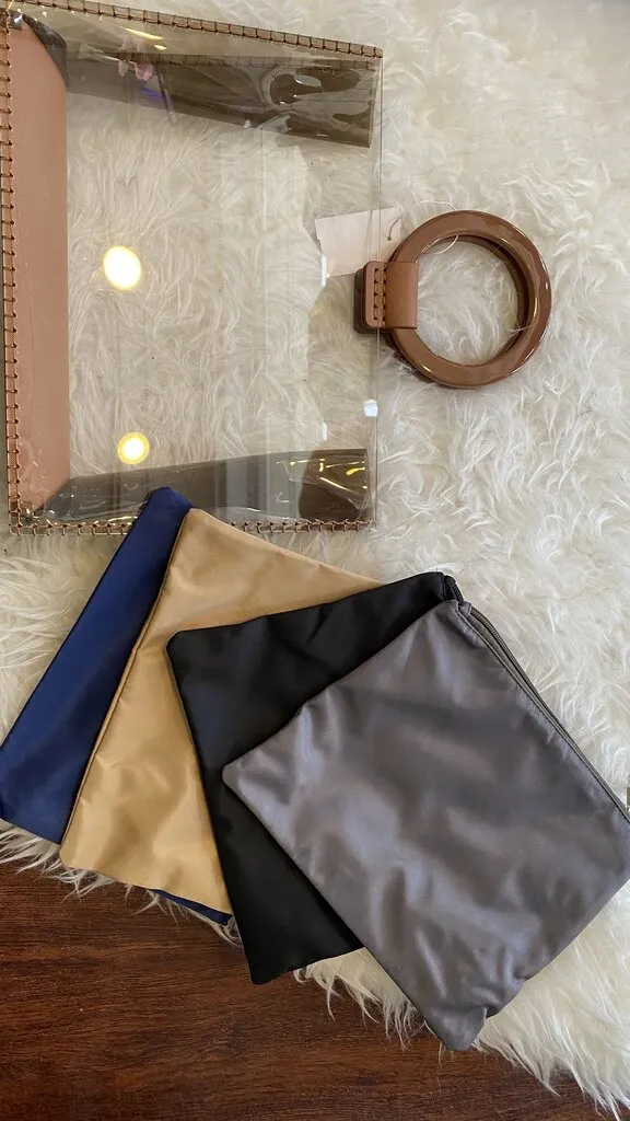 Clear Clutch Bag Camel Handle