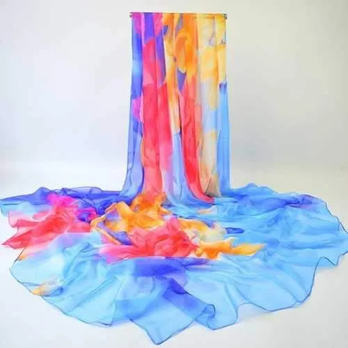 Conspicuous Watercolour Flowers Printed Shawl Scarf - Royal