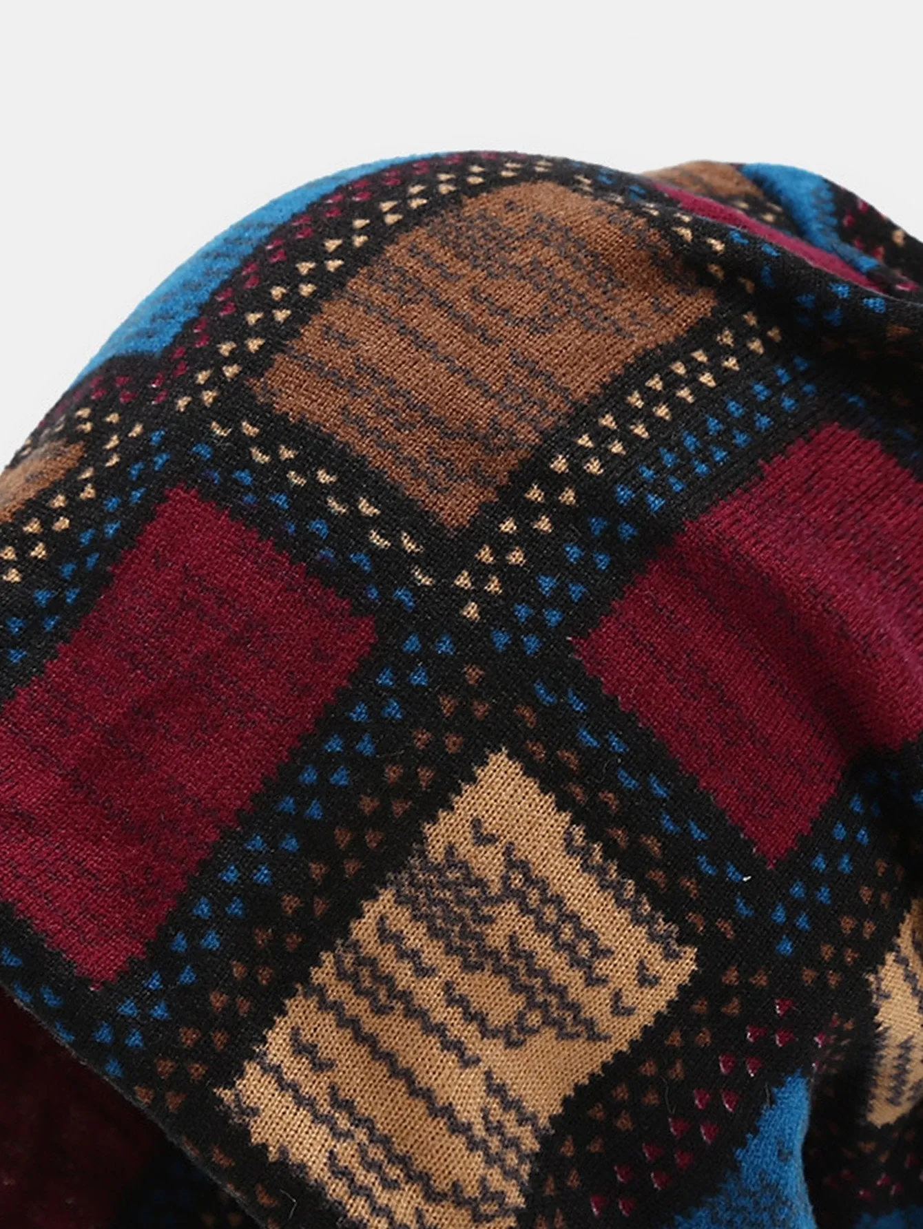 Corak grid topi rajutan hangat dwi
