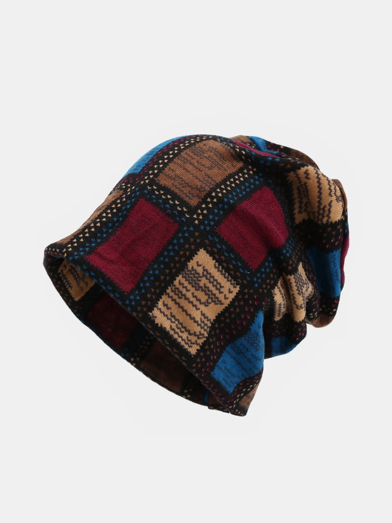 Corak grid topi rajutan hangat dwi