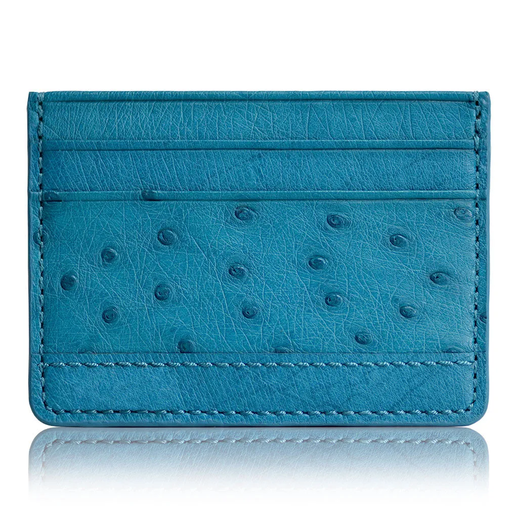 Coral Blue - Men Exotic Ostrich Leather Card Holder Slim Wallet