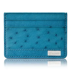 Coral Blue - Women Exotic Ostrich Leather Card Holder Slim Wallet
