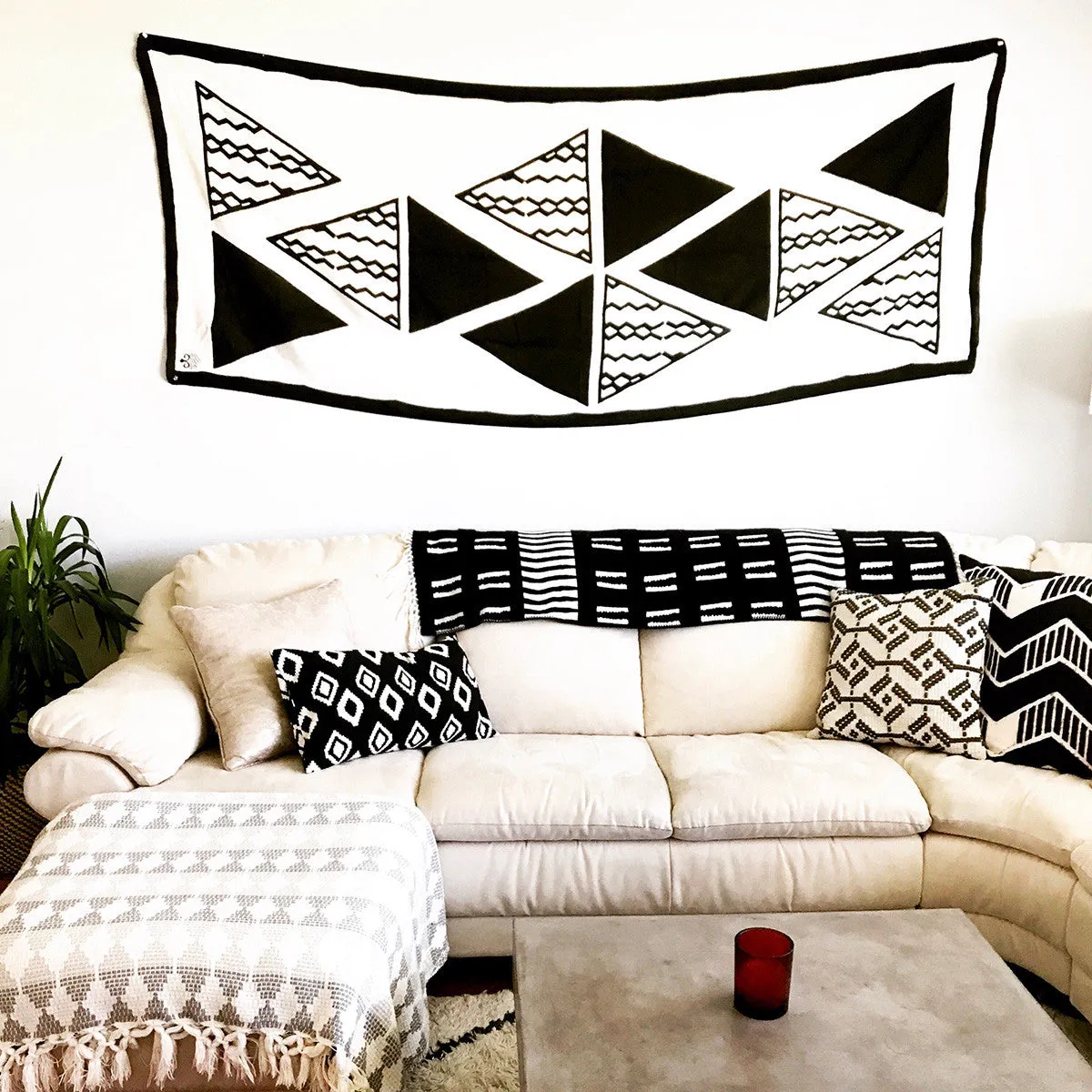 Cotton Silk Scarf | Triangles White
