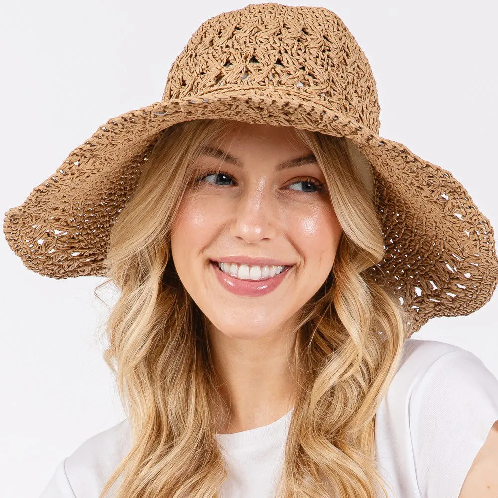 Crochet Straw Sun Hat Brown