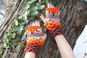 Crocodile Stitch Owl Gloves