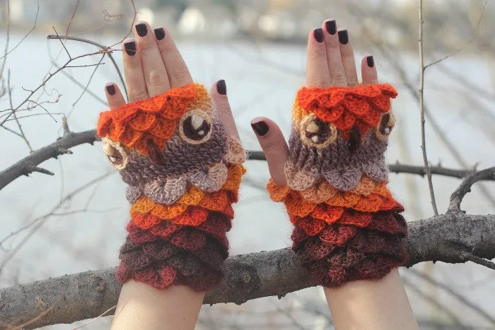 Crocodile Stitch Owl Gloves