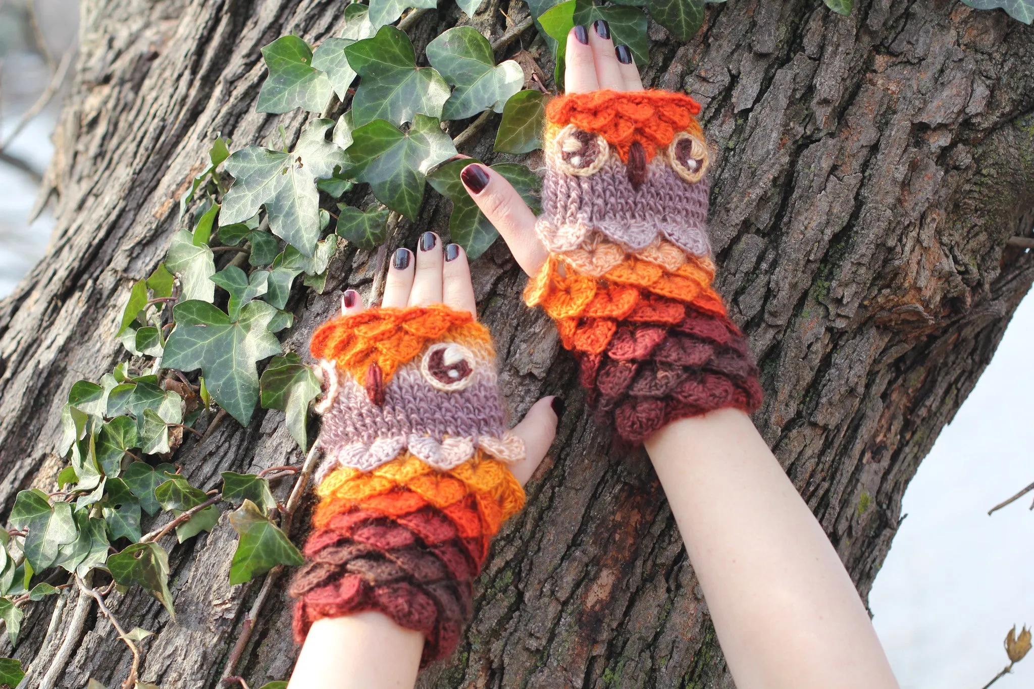 Crocodile Stitch Owl Gloves