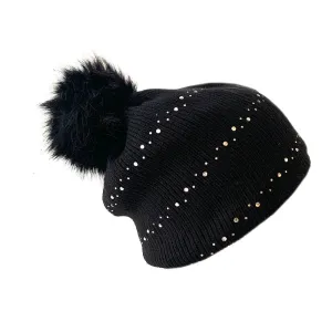 Crystallized Beanie with Pom Pom